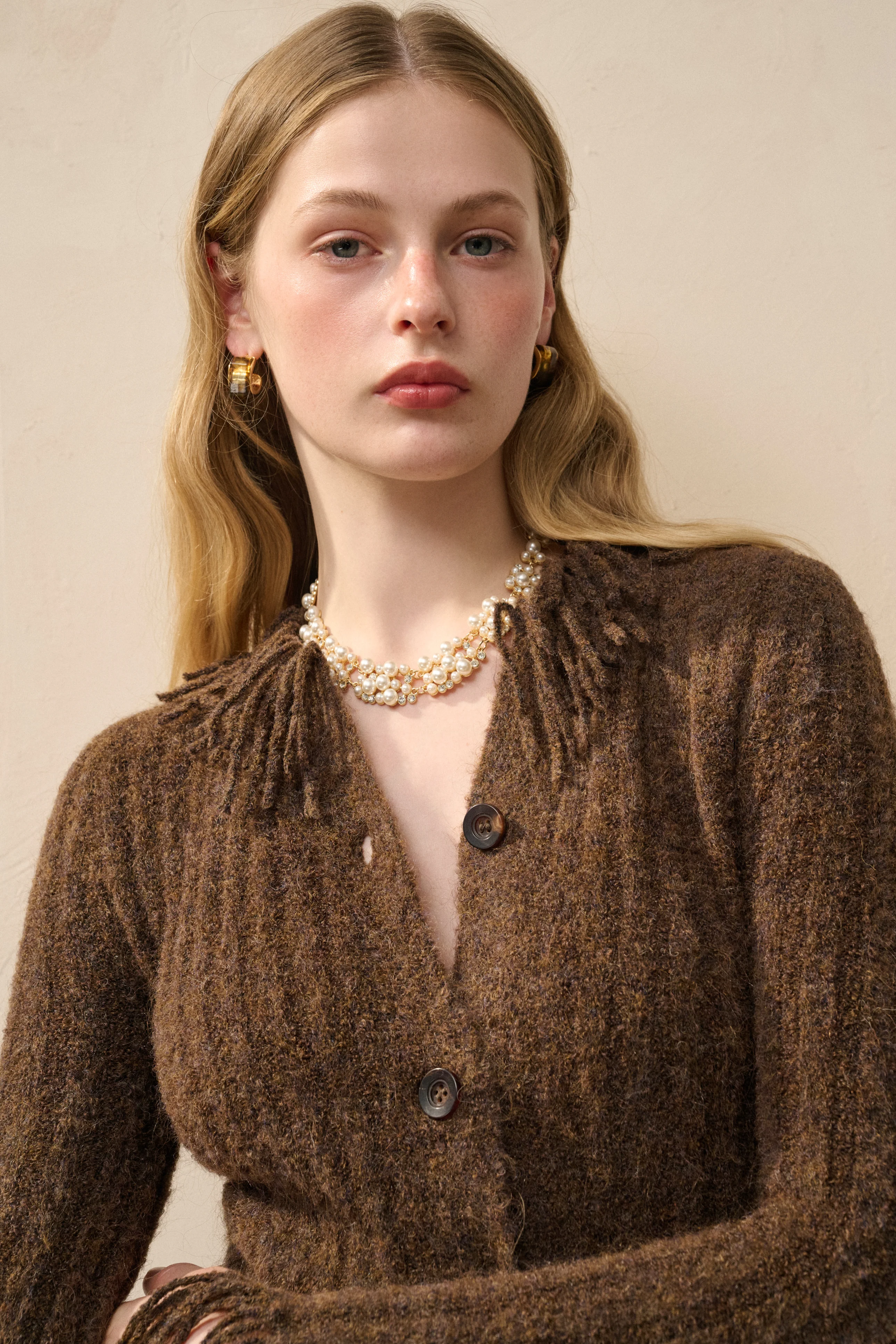 Fringed wool blend cardigan