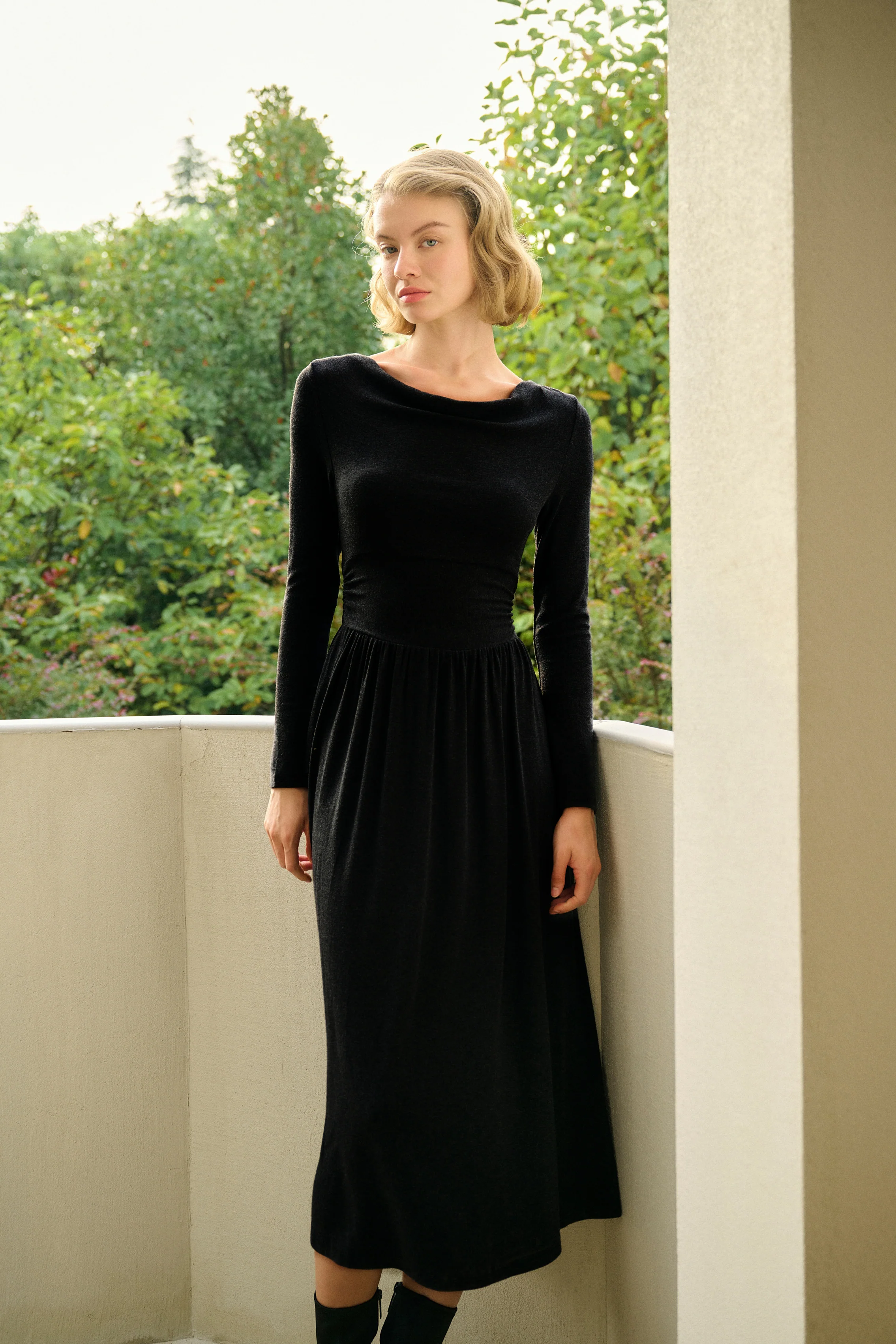 Cowl neck midi dress